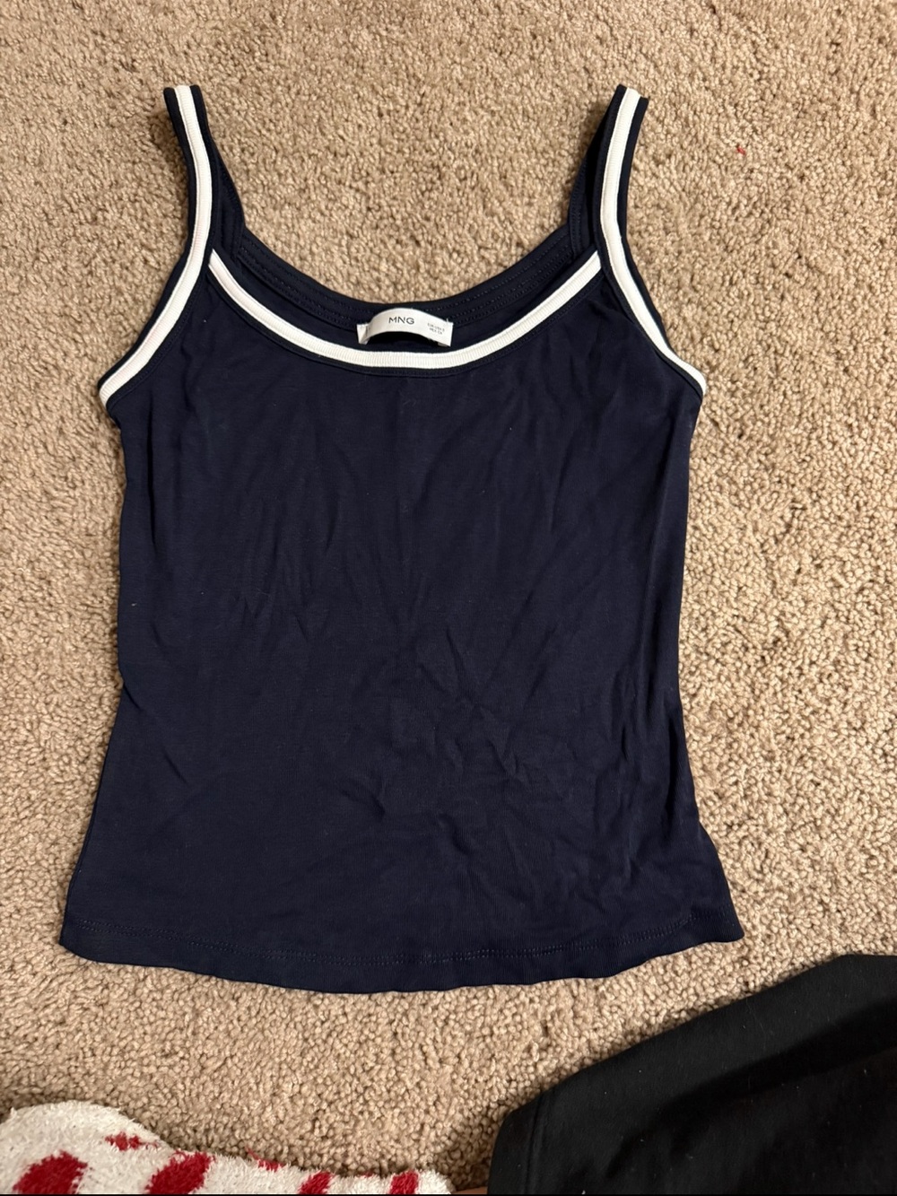 Mango Navy Tank Top with White Trim - Slim Women's Camisole